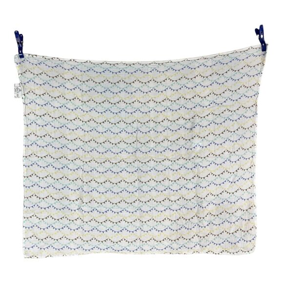 Patina Vie Baby Muslin Blanket Bunting Flags Banners Yellow Brown Blue - Picture 2 of 4